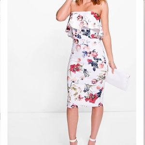 Bronty Floral Frill Bandeau Midi Dress Boohoo